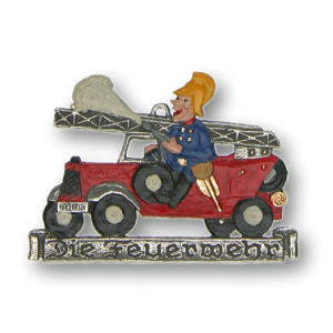 Pewter Ornament Firefighter in the Car