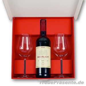 Geschenkset Rotwein mit Gläsern in Geschenk-Box rot