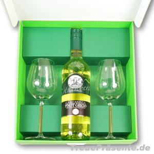 Geschenkset Weißwein mit Gläsern in...