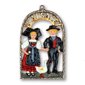 Pewter Ornament Couple in Traditional Alsace Costume