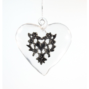 Glass Heart small with Pewter Decor with antique finish