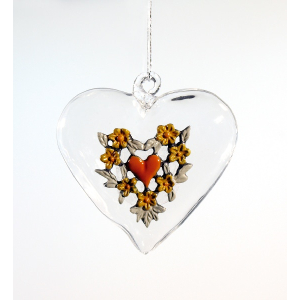 Glass Heart small with Pewter Decor yellow