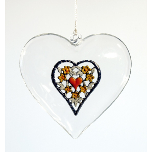 Glass Heart large with Pewter Decor yellow