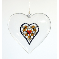 Glass Heart large with Pewter Decor yellow