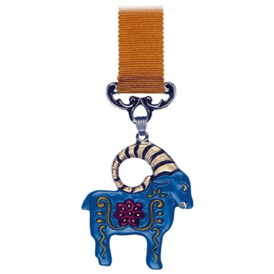 Pewter Bookmark Zodiac Aries with yellow ribbon