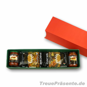 Geschenkset Pasta-Saucen mit Nudeln in Geschenk-Box