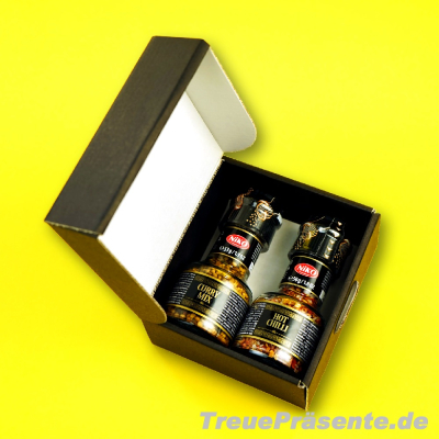 Geschenkset Curry und Chili, Gewürzmühlen in Geschenk-Box