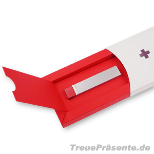 Metall-Feuerzeug silber-rot in Geschenkverpackung inkl. Gravur