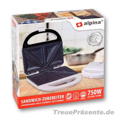 Sandwichtoaster zwei Scheiben, 750 W, Antihaftbeschichtung