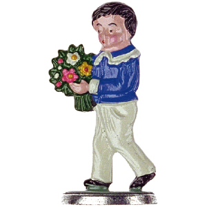 Zinnfigur Junge mit Blumen zum Stellen