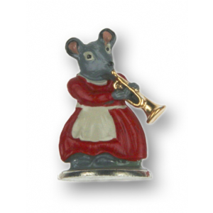 Pewter Ornament Standing Mouse with Trumpet