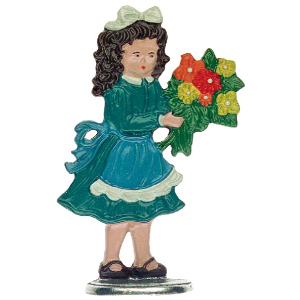Pewter Ornament Standing Girl with Bouquet