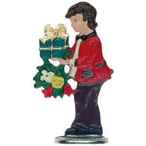 Pewter Ornament Standing Boy with Bouquet