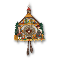 3D Pewter Ornament Cuckoo Clock with Couple in traditional costume