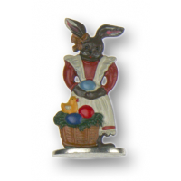 Pewter Ornament Standing Easter Bunny Woman Brown with Chickens