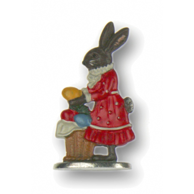 Pewter Ornament Standing Easter Bunny Woman Brown with Basket