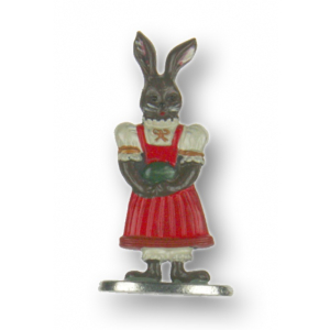 Pewter Ornament Standing Easter Bunny Woman Brown with Egg