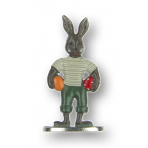 Pewter Ornament Standing Easter Bunny Brown with Eggs