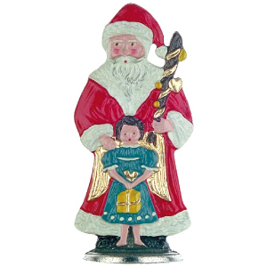 Pewter Ornament Standing Santa Claus with Angel