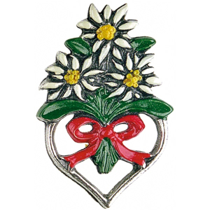 Pewter Brooch Heart Bouquet of Edelweiss