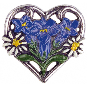 Pewter Brooch Heart Edelweiss and Gentian