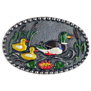 Pewter Brooch medallion Duck Family