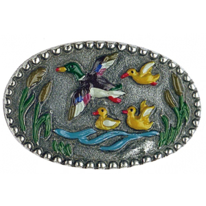 Pewter Brooch Medallion Flying Ducks