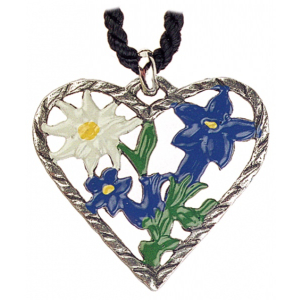 Pewter Necklace Heart small with Gentian and Edelweiss