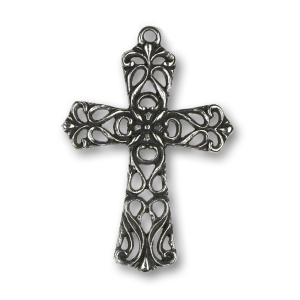 Pewter Ornament Filigree-Cross with antique finish -...