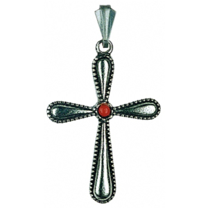 Pewter Ornament Mini-Cross antique finish with red stone