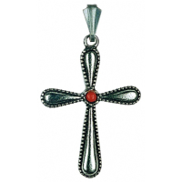 Pewter Ornament Mini-Cross antique finish with red stone