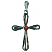 Zinnfigur Minikreuz mit rotem Stein