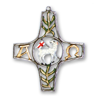Pewter Ornament Cross with Sacrificial Lamb small