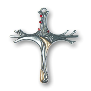 Zinnfigur Kreuz modern 4 Steine rot