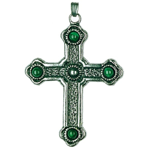 Pewter Ornament Cross antique finish with four green Stones