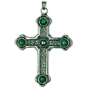 Zinnfigur Kreuz mit vier grünen Steinen