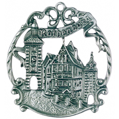 Pewter Ornament Town Picture small Rothenburg with antique finish