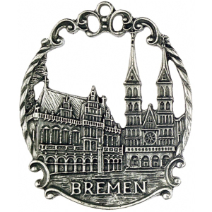 Pewter Ornament Town Picture small Bremen with antique...