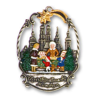 Pewter Ornament Town Picture small Christmas Market Munich „Christkindlmarkt München“