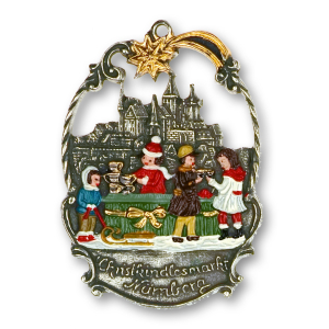 Pewter Ornament Town Picture small Christmas Market...