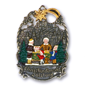 Pewter Ornament Town Picture small Christmas Market...