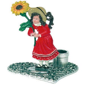 Pewter Candlestick Heart Girl with Flower