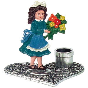 Pewter Candlestick Heart Girl with Bouquet