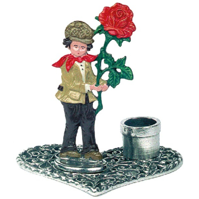 Pewter Candlestick Heart Boy with Rose