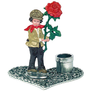 Pewter Candlestick Heart Boy with Rose