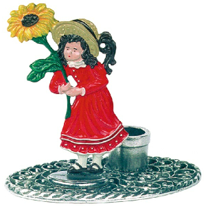Pewter Candlestick Oval Girl with Flower