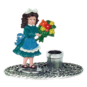 Pewter Candlestick Oval Girl with Bouquet