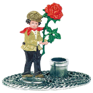 Pewter Candlestick Oval Boy with Rose