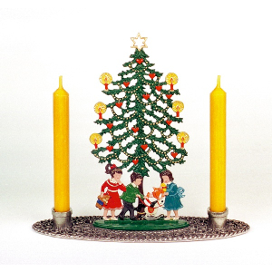 Pewter Ornament Candlestick Christmas Tree with Children