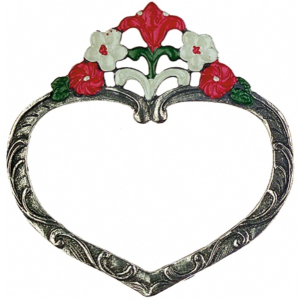 Pewter Napkin Ring Heart with Flowers red